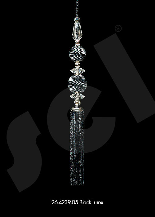 Ornament Tassel Double Ball Black Lurex - Curtain Accessories 