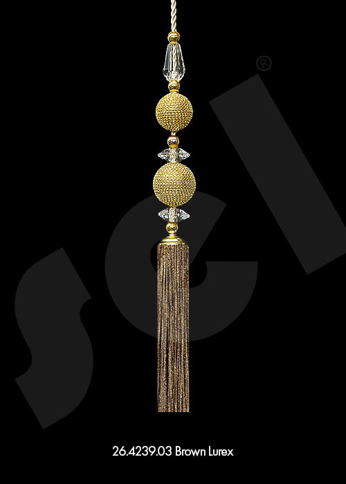 Ornament Tassel Double Ball Brown Lurex - Curtain Accessories 