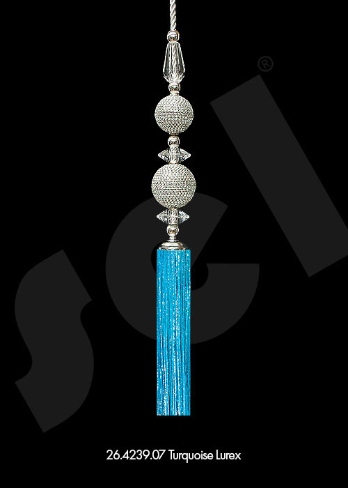 Ornament Tassel Double Ball Turquoise Lurex - Curtain Accessories 