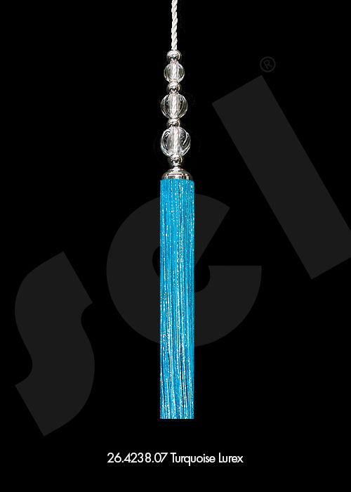 Ornament Tassel Triple Ball Turquoise Lurex - Curtain Accessories