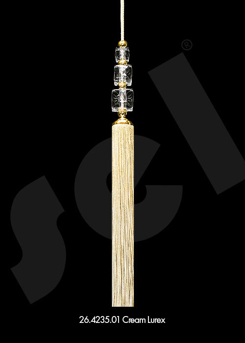 Ornament Tassel Triple Cubic Stone Cream Lurex - Curtain Accessories