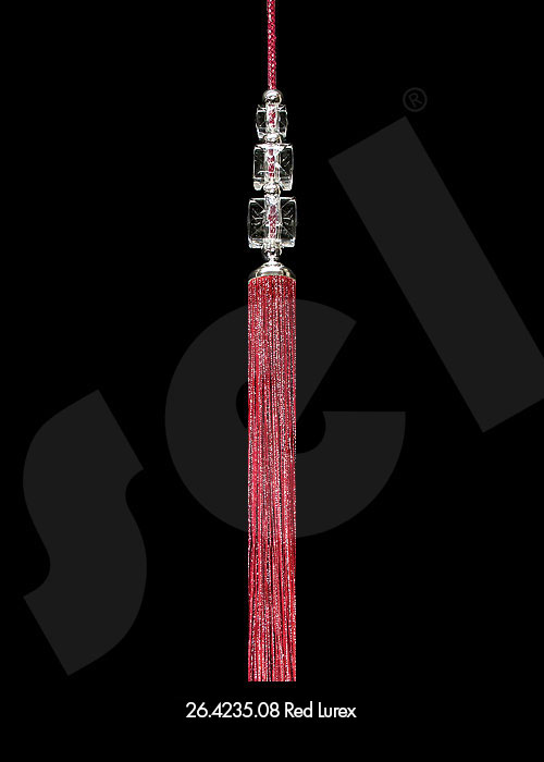Ornament Tassel Triple Cubic Stone Red Lurex - Curtain Accessories