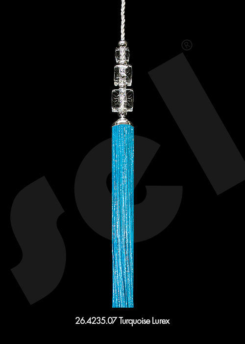 Ornament Tassel Triple Cubic Stone Turquoise Lurex - Curtain Accessories