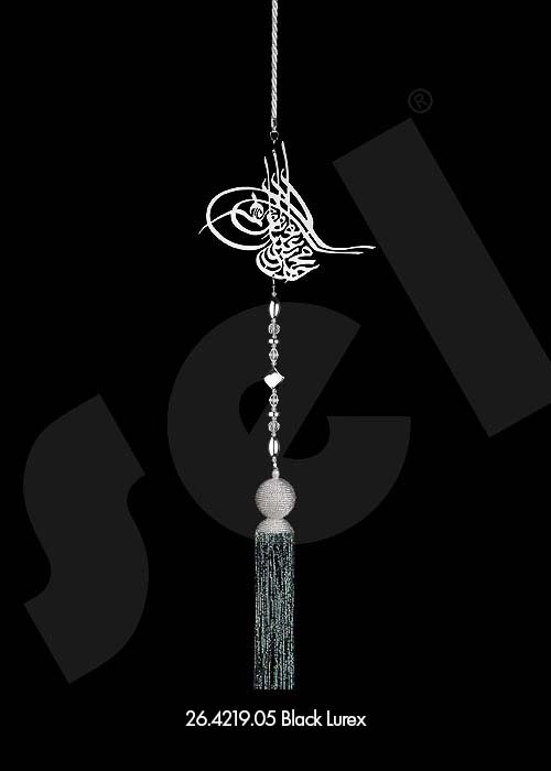Ornament Tassel Tuğra Black Lurex - Curtain Accessories