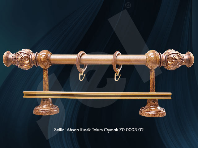 Sellini Ahşap Rustik Takım Oymalı - Perde Aksesuarları